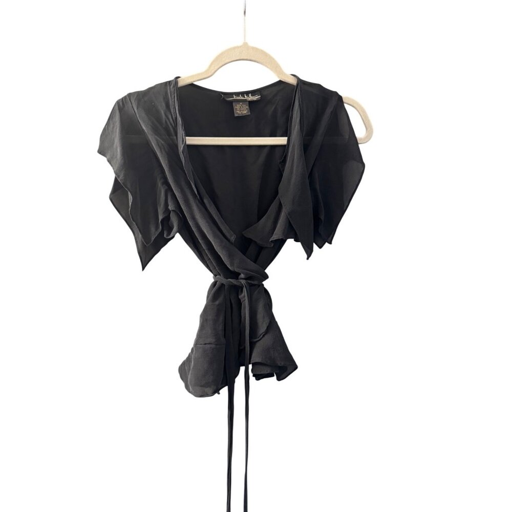Nicole Miller Black Silk Wrap Top Size M